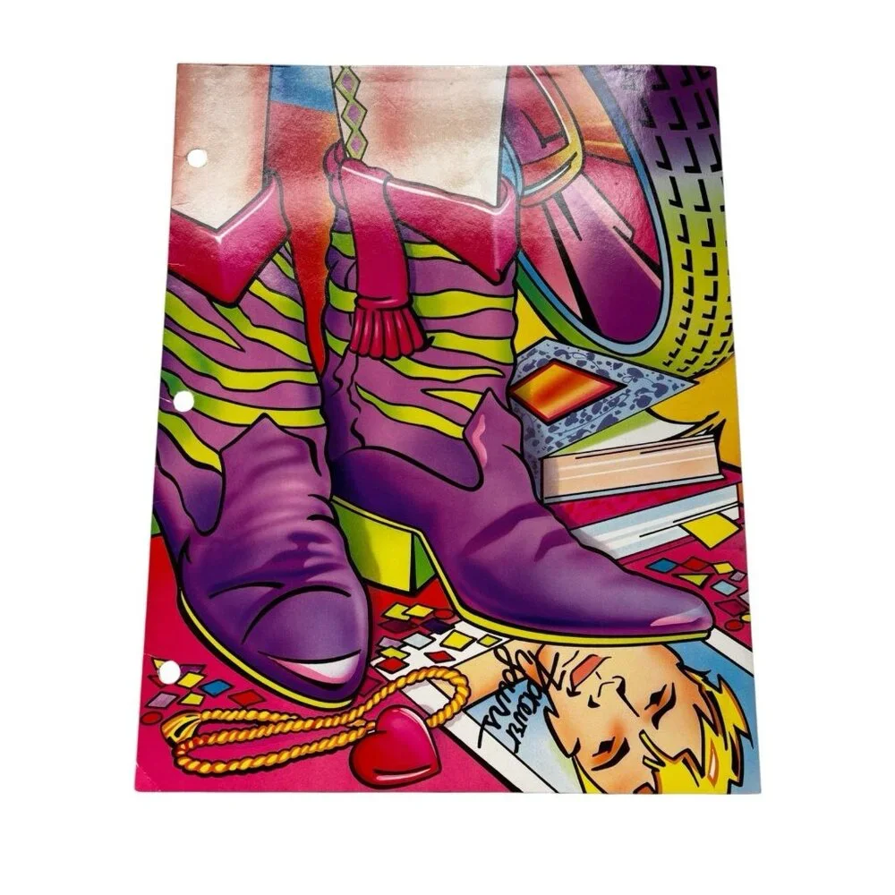 Vintage 1989 Pizazz Nuvo Folder Neon Purple Boots Cowboy Cowgirl 1989 School